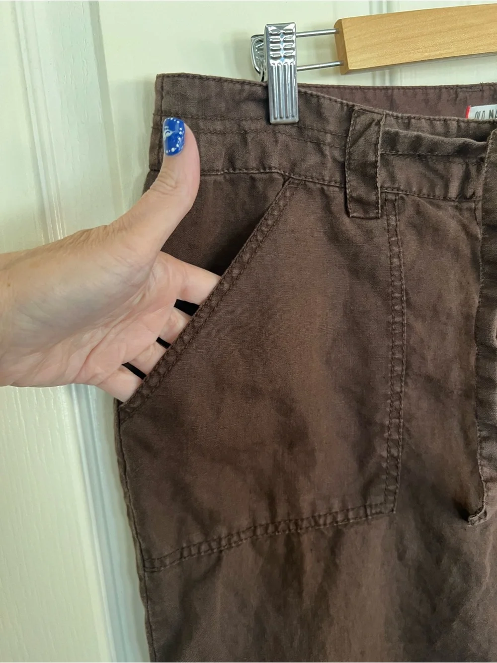 Old Navy 100% Linen Brown Utility Cargo Capri Pants Drawstring